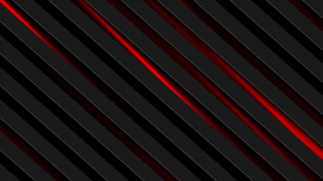 Abstract black striped motion background with red neon glowing lights