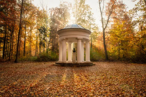 An antique stylized temple in a park in Pokoj, Opole province, Poland