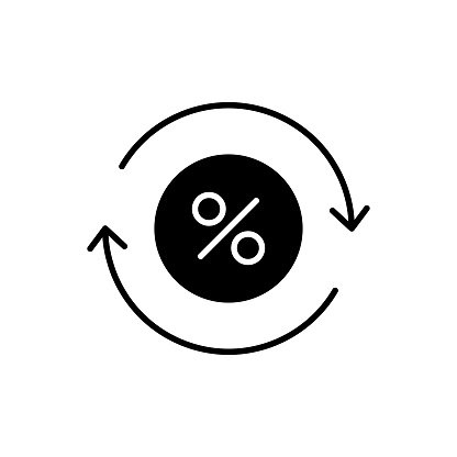 Cost of Borrowing solid icon design on a white background. This black flat icon suits infographics, web pages, mobile apps, UI, UX, and GUI designs.