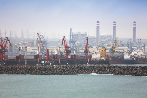 Harbor of Jorf Lasfar, one of largest industrial deepwater ports of Morocco.