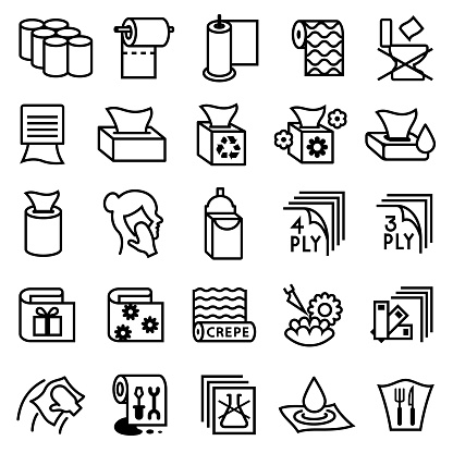 Single color isolated icons of tissue paper products