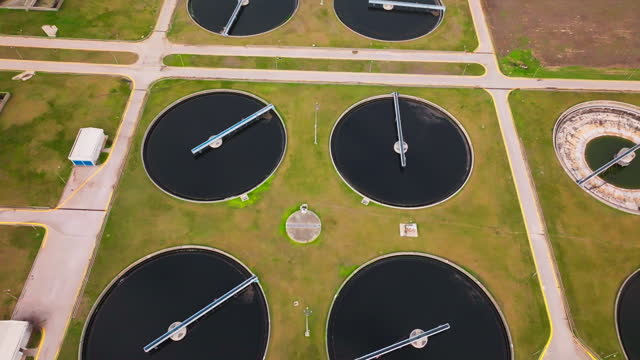 Aerial view of advanced biological wastewater treatment plant, Aerial View Water Treatment Plant For Purified Water or Environment Conservation.