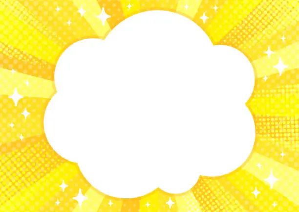 Vector illustration of Yellow Background with Focused Lines, Dots and Cloud-shaped Frame graphic material