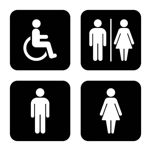 туалетные знаки векторные значки - silhouette interface icons wheelchair icon set stock illustrations