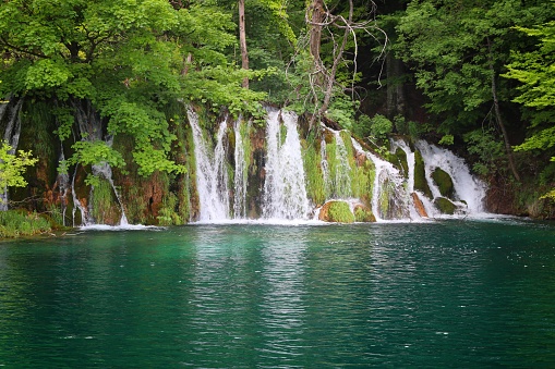 Plitvice Lakes National Park. Croatia waterfalls amazing landscape.