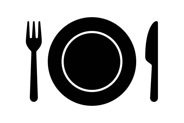 illustrations, cliparts, dessins animés et icônes de plate, fork and knife - fourchette