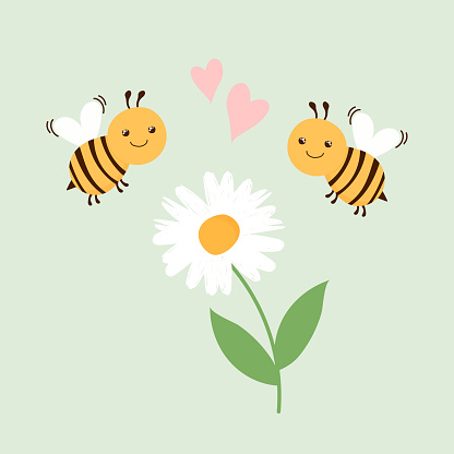 Cute hand drawn spring summer flower bees honey Bright pattern fabric cloth wallpaper wrap paper. vector