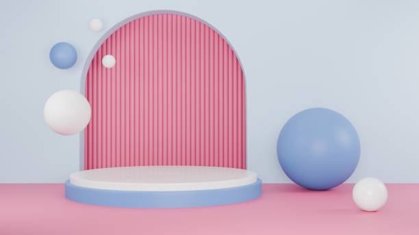istock 3D Rendering abstract blue and pink background with podium 2022481289