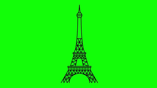 Eiffel tower icon isolated on a green screen in 4K