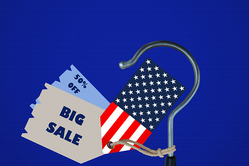 Sales  Clothing store  Sale labels in the colors of the American flag