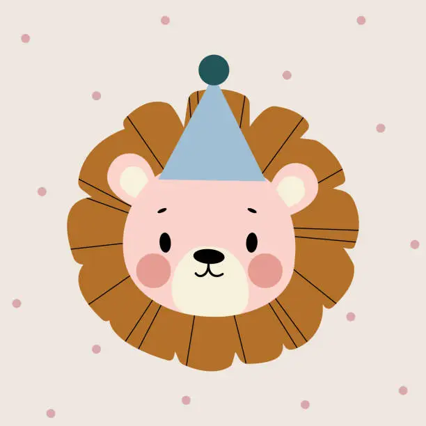 Vector illustration of Print with cute lion.