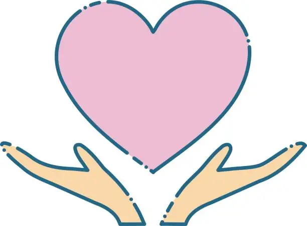 Vector illustration of Illustration of two hands holding and lifting a big heart / illustration material (vector illustration)