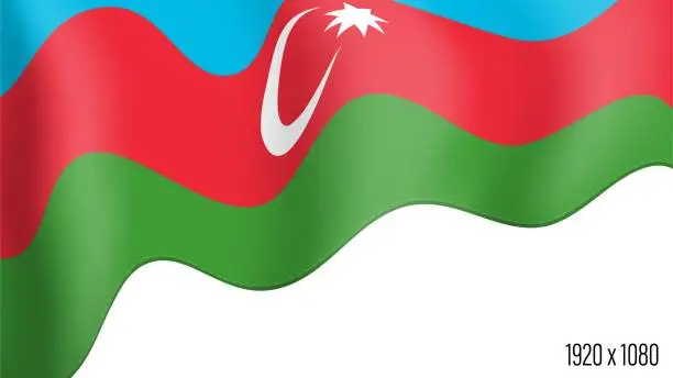 Vector illustration of Azerbaijan country flag realistic independence day background. Azerbaijani commonwealth banner in motion waving, fluttering in wind. Festive patriotic HD format template for independence day