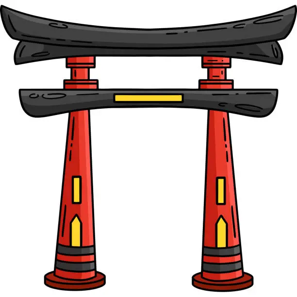 Vector illustration of Torii Cartoon Colored Clipart Illustration