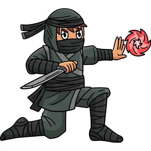 Vector illustration of Ninja and Chakra Energy Cartoon Colored Clipart