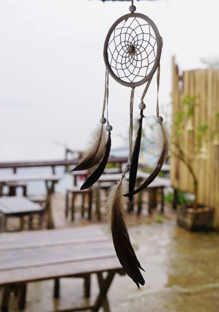 Dreamcatcher hanging at a coffee shop on a raining day