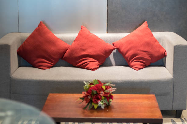 Red pillow on sofa decoration in living room interior