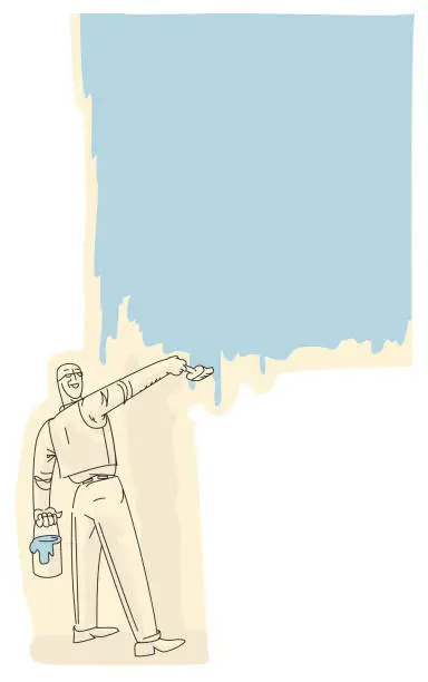 Vector illustration of man painting wall