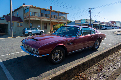 Beechworth, Australia, April 2018 - A vintage car parked on the side of the road in Beechwoth, Victoria, Australia