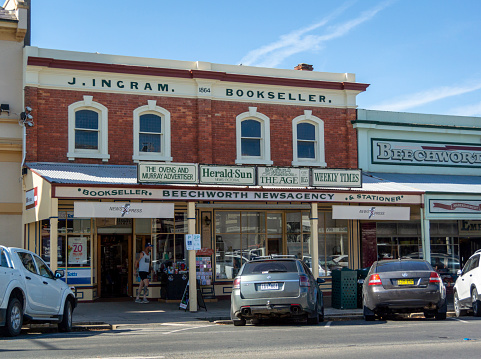 Beechworth, Australia, April 2018, Arcade of shops in the rural town of Beechworth, Victoria, Australia