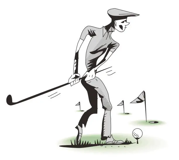 Vector illustration of man playing golf