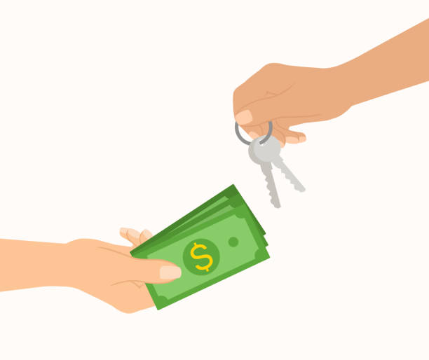 Customer Giving Money And Receiving Keys From Seller. Process Of Buying House Or Car Customer Giving Money And Receiving Keys From Seller. Process Of Buying House Or Car impulse shopping stock illustrations