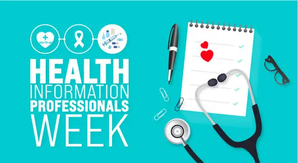 Vector illustration of March is Health Information Professionals Week background template. Holiday concept. use to background, banner, placard, card, and poster design template with text inscription and standard color.