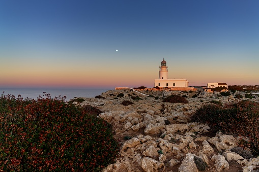 Mesa Roldan lighthouse at night, Cabo de Gata Nijar Natural Park in Almeria province, Andalusia Spain. Tourist attraction, interesting place.