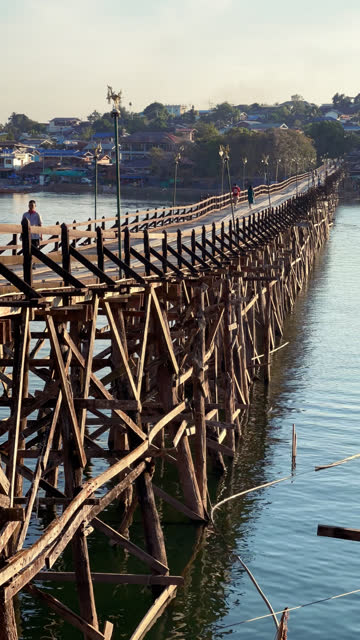 Time lapse of people walking the  old bridge