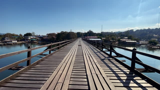 Time lapse of people walking the  old bridge
