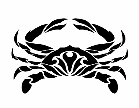 vector graphic illustration of tribal art design, black tattoo style crab