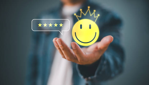istock Customer satisfaction survey concept. Five-star service experience rate online application. Employee wellbeing happy health, smile relax face, satisfaction feedback review. Rate 5-star satisfaction 2022658871