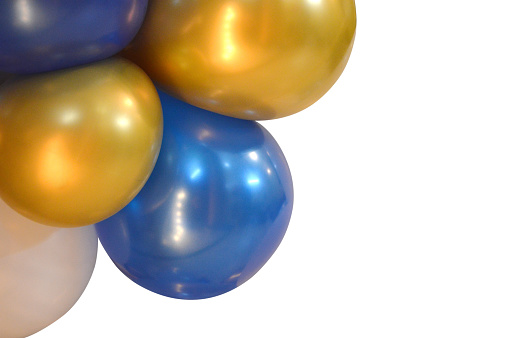 festive, colorful balloons with helium. attachment to the white ribbons