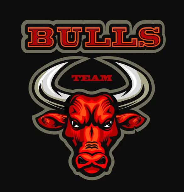 Vector illustration of raging bull. illustration of angry red bull face