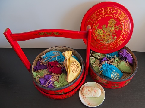 Traditional Chinese new year cookies packed in very traditional container. These kind of gift normally give to friends, family members and business partners during Chinese new year.