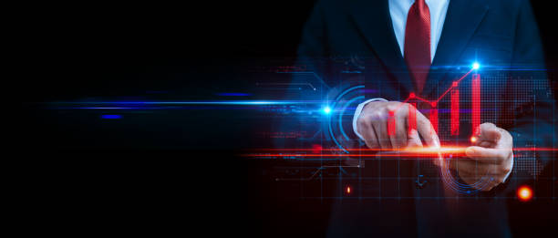 istock Investor. business man people hand touching on mobile tablet with virtual business graph chart diagram, business strategy, digital online marketing technology, investment, business finance concept 2022724878
