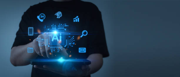 istock Artificial Intelligence. business people working digital marketing on mobile smart phone application, connect network, futuristic technology, marketing innovation, business development manager concept 2022727040