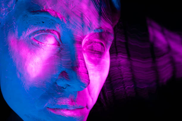 Anthic sculpture in blue and pink color. Artificial intelligence concept.