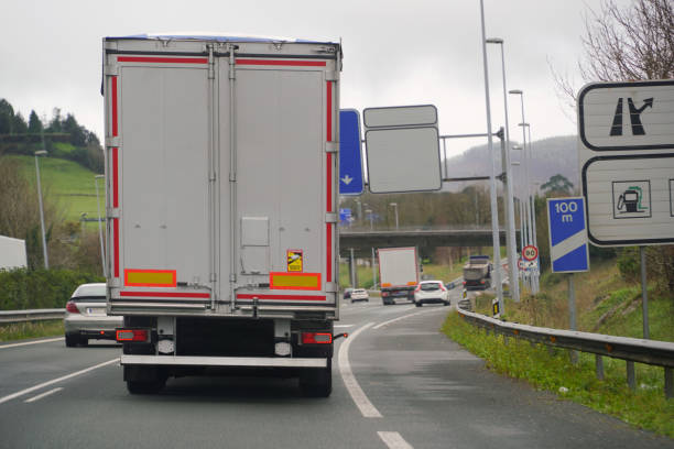 Articulated truck traveling on a highway in Spain