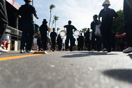 Salvador, Bahia, Brazil - February 03, 2024: Musicians from traditional groups perform musically during the Fuzue pre-carnival in the city of Salvador, Bahia.