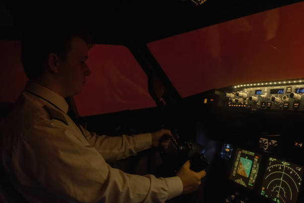 istock Professional aviator adept control of airplane in fog 2022768415
