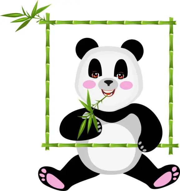 Vector illustration of bamboo frame and panda