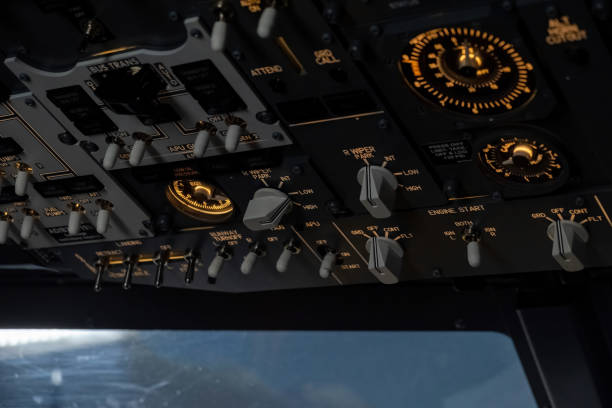istock Aircraft dashboard with compass and buttons for place control 2022772208