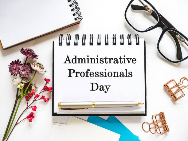istock Happy Administrative Professionals Day. Notepad with congratulatory inscriptions 2022782695