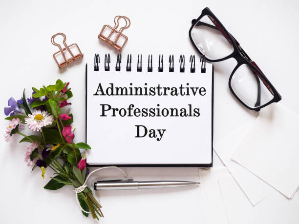 istock Happy Administrative Professionals Day. Notepad with congratulatory inscriptions 2022805715