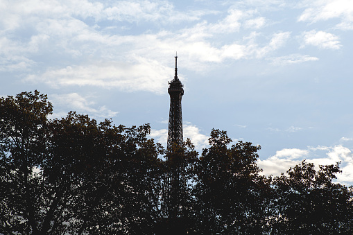 Top of Eiffel Tower at dusk