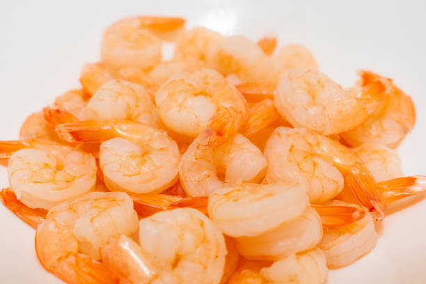 shrimp prawn seafood crustacean on the plate. table meal snack top view.