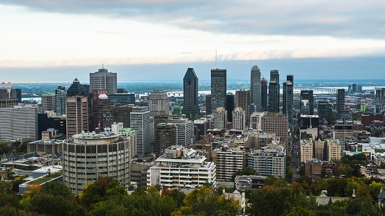 View of the city of Montreal in Canada on an autumn evening.
