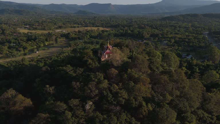 The temple is on a mountain surrounded by forest. Located in Nakhon Nayok Province, Khao Yai.