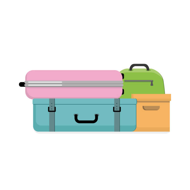 istock Color plastic travel bag with different travel elements vector illustration. Travel concept 2022843005